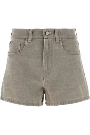 Fendi Denim Shorts, female, , S, High-rise Khaki Beige Shorts Embroidered Logo