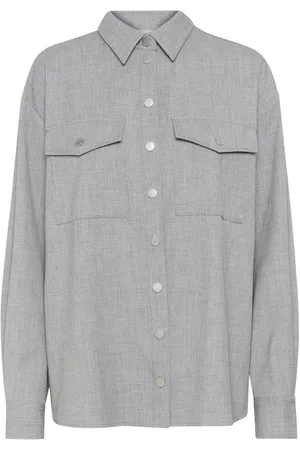 Gestuz Shirts, female, , L, Oversized Shirt Blouse Grey Melange
