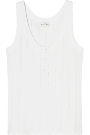 Closed Sleeveless Tops, female, , S, Ivory Sleeveless U-Neck Top