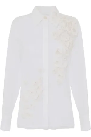 Elisabetta Franchi Shirts, female, , M, Embroidered cotton voile shirt with roses