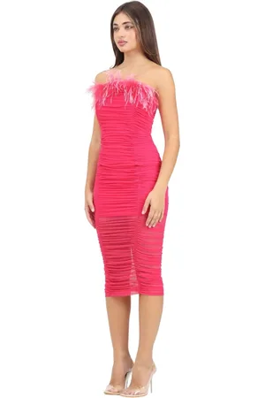 Patrizia Pepe Party Dresses, female, , XS, Elegant Fuchsia Midi Dress with Feathers