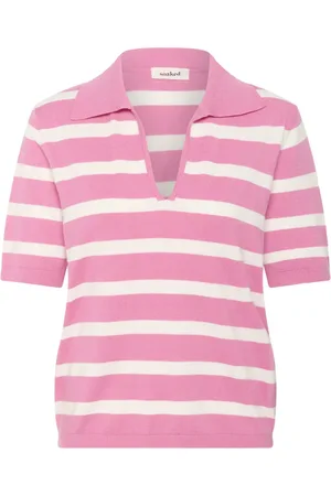 Soaked in Luxury V-neck Knitwear, female, , L, Striped Polo Pullover Jumper Rose Bloom