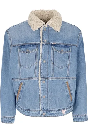 Guess Denim Jackets, male, , L, Vintage Denim Jacket with Sherpa Collar