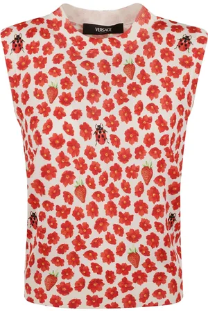 VERSACE Sleeveless Tops, female, , XS, Round Neck Top Short Sleeves