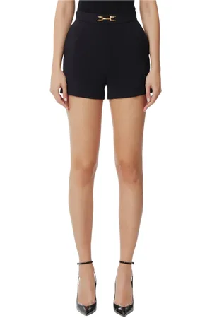 Elisabetta Franchi Short Shorts, female, , 2XS, Shorts in crêpe fabric with flaps and logo plaque