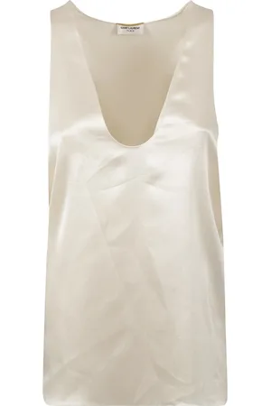 Saint Laurent Sleeveless Tops, female, , M, Silk Satin Crepe Tank Top
