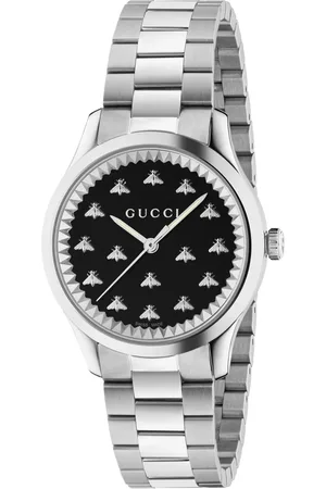 Gucci Watches, female, , ONE SIZE, 32mm steel case, black onyx stone dial with bees, steel bracelet