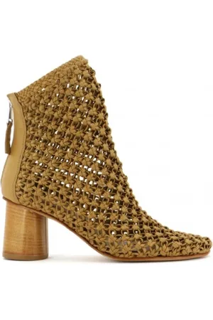 Elena Iachi Leather ankle boots with woven upper
