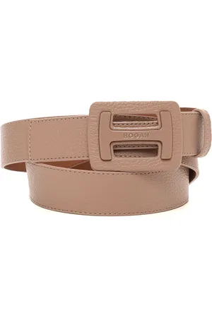 Hogan Belts, female, , 90 CM, Hammer Leather Belt with Logo Buckle