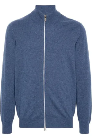 Brunello Cucinelli Cashmere Knitwear, male, , L, Indigo Cashmere Zip-Up Jumper