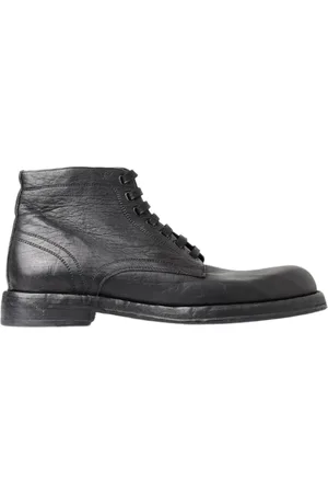 Dolce & Gabbana Lace-up Boots, male, , 10 UK, Black Leather Lace-Up Boots