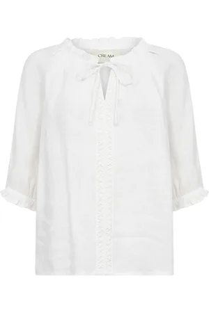 Cream Blouses, female, , L/XL, Linen Lace Blouse