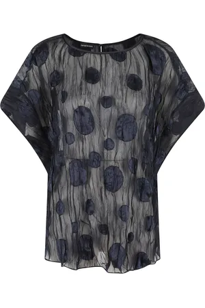 Emporio Armani Floral Embroidered Top Deep Short Sleeve