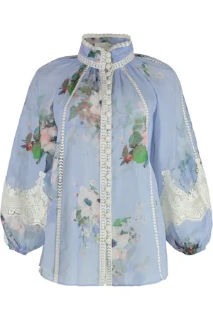 ZIMMERMANN Blouses, female, , M, Floral Linen Blouse with Lace Inserts