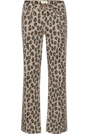 Cream Leopard Print Straight Leg Jeans