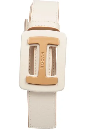 Hogan Cream Leather Belt with Hammered Effect