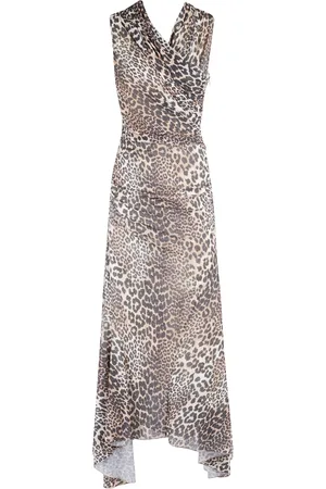 Ganni Party Dresses, female, , S, Leopard Print V-Neck Dress