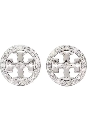 Tory Burch Crystal Round Logo Earrings