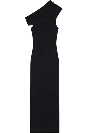 Courrèges Gowns, female, , S, Striped Dress with Asymmetrical Neckline