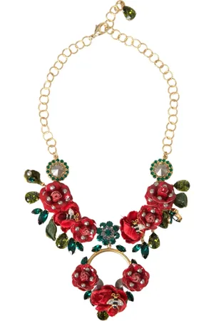 Dolce & Gabbana Necklaces, female, , ONE SIZE, Crystal Statement Necklace Gold Multicolor
