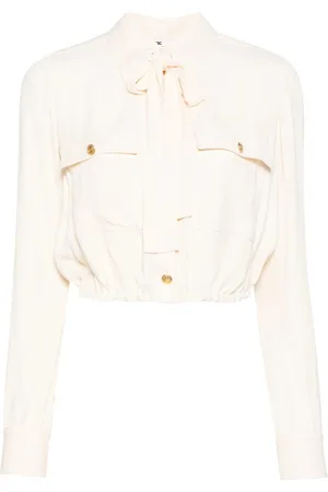 Elisabetta Franchi Shirts, female, , XL, Georgette Cropped Blouse with Scarf