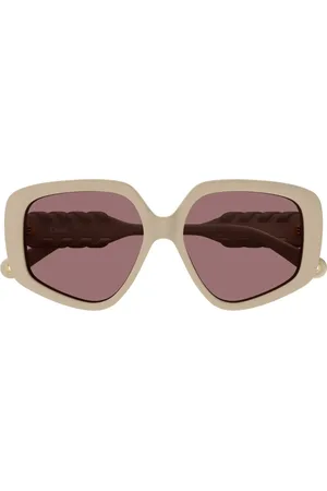 Chloé Sunglasses, female, , 56 MM, Geometric Oversized Sunglasses with Leather Detail