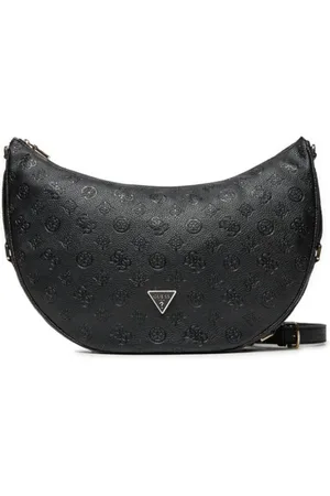 Guess Shoulder Bags, female, , ONE SIZE, Black Large Hobo Bag with All-Over Logo