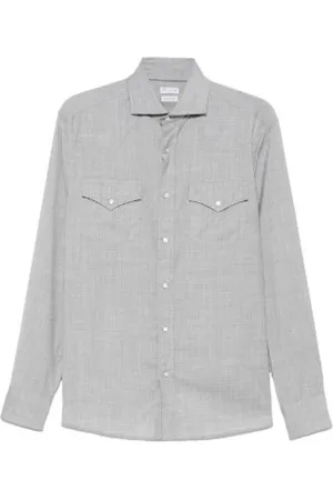 Brunello Cucinelli Casual Shirts, male, , L, Button-Up Shirt Grey Long Sleeve