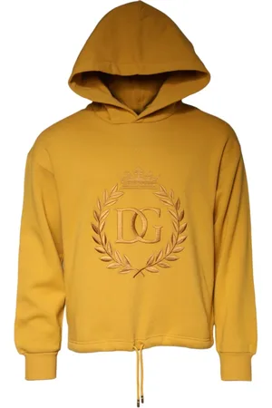 Dolce & Gabbana Mustard Hooded Sweatshirt with Logo Embroidery