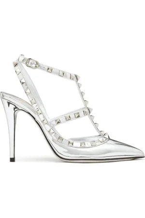 VALENTINO Silver Rockstud ankle-strap pumps