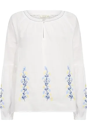 Cream Feminine Embroidered Blouse in Snow