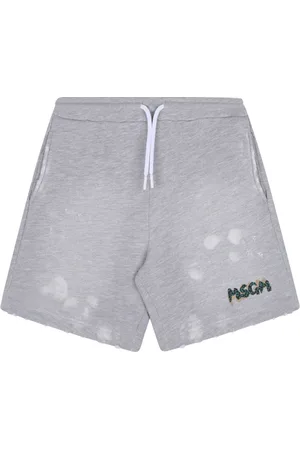 Msgm Kids Distressed Cotton Shorts Grey
