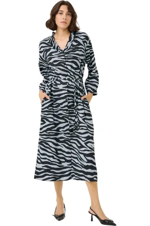 Kaffe Shirt Dresses, female, , M, Blue/Black Graphic Dress with V-Neck
