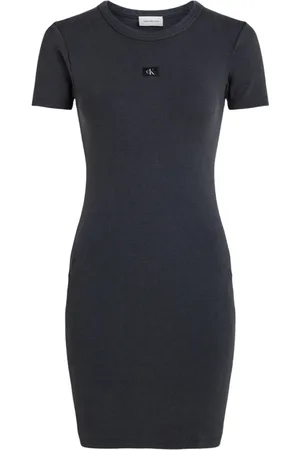 Calvin Klein Short Dresses, female, , L, Ribbed Bodycon Dress with Notched Lapels