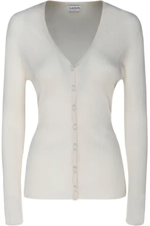 Lanvin Silk Ribbed V Neck Cardigan