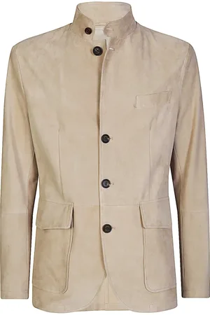ELEVENTY Resinated Suede Leather Jacket with Horn Buttons
