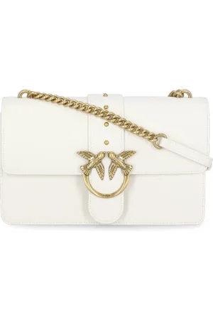 Pinko Ivory Leather Shoulder Bag with Chain Straps