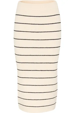 Soaked in Luxury Midi Skirts, female, , L, Elegant White Black Row Skirt