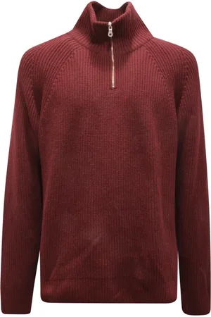 BROOKSFIELD Turtlenecks, male, , 2XL, Bordeaux Wool Blend Half Zip Jumper