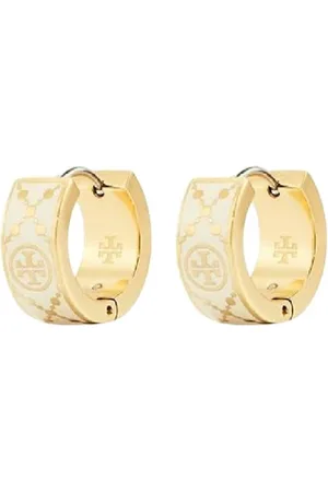 Tory Burch Gold Monogram Earrings Round Snap