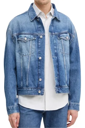 Calvin Klein Denim Jackets, male, , L, Denim Logo Buttons Leather Patch