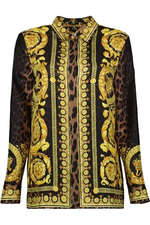 VERSACE Shirts, female, , 2XS, Wild Barocco Silk Chemise Leopard Print