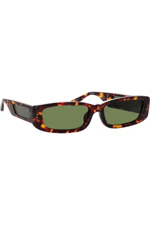 Linda Farrow Unique Rectangular Sunglasses with Green Lenses