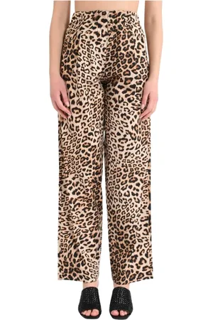 A PAPER KID Straight Trousers, female, , M, Animal Print Cotton Poplin Loose Fit Trousers