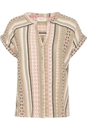 Cream Blouses, female, , XS, Tea Jaquard Blouse with V-Neck