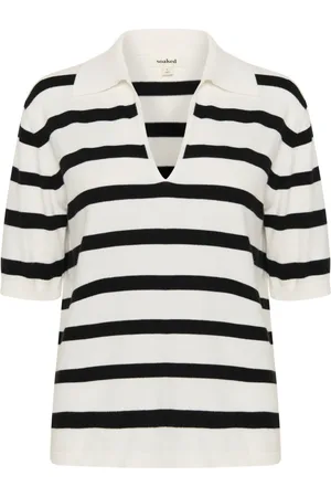 Soaked in Luxury V-neck Knitwear, female, , S, Striped Polo Pullover Jumper
