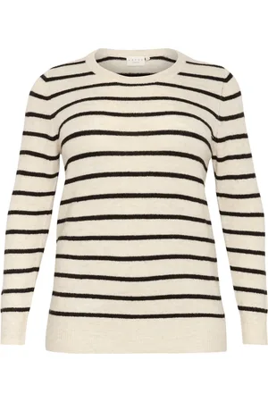 Kaffe Round-neck Knitwear, female, , XL, Striped Pullover Jumper Feather Gray/Black