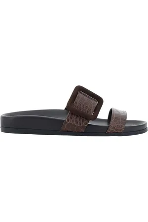 Manolo Blahnik Croco Leather Sandals with Double Straps