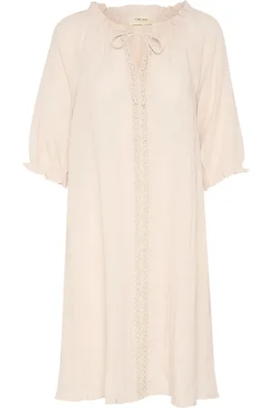 Cream Feminine Lace Dress with Flounce Details