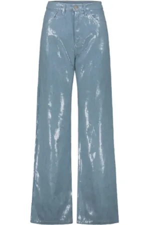 FEDERICA TOSI Wide Trousers, female, , W26, Sequin Jeans Front Button Zip